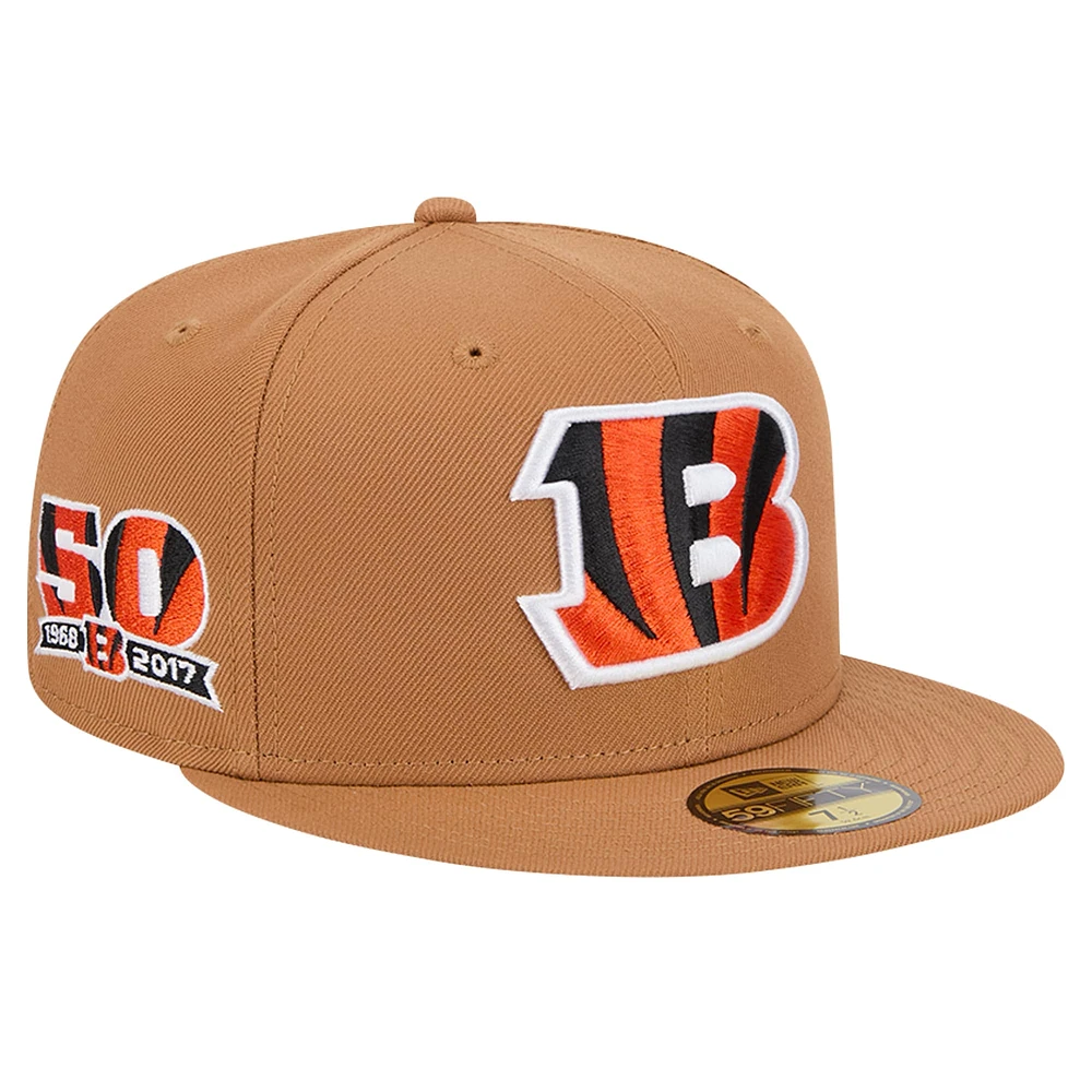 Casquette ajustée 59FIFTY New Era pour hommes, beige, Cincinnati Bengals Color Pack, avec patch latéral