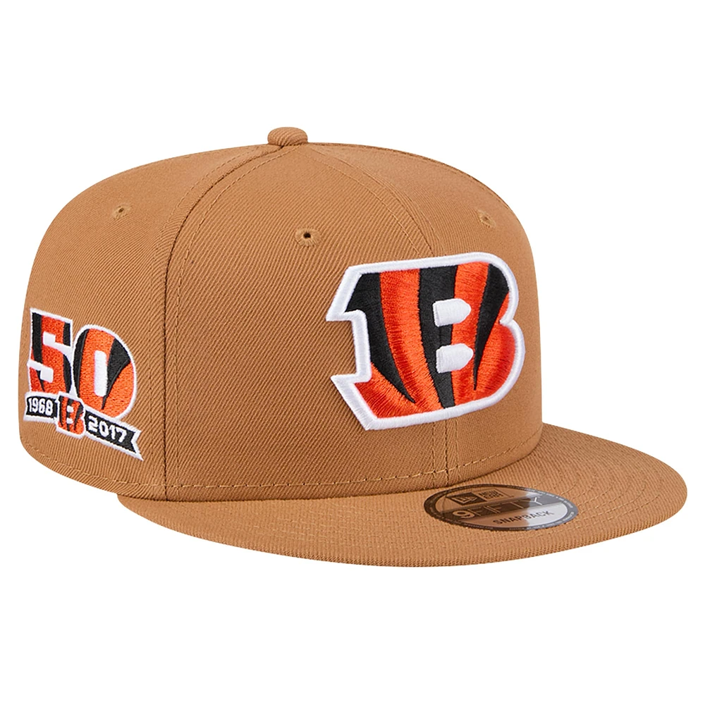 Casquette Snapback 9FIFTY New Era pour hommes, beige, Cincinnati Bengals Color Pack, avec patch latéral