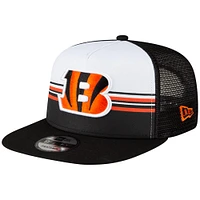 Men's New Era White/Black Cincinnati Bengals Striped A-Frame 9FIFTY Trucker Snapback Hat