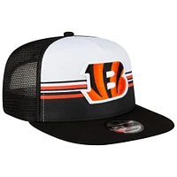 Men's New Era White/Black Cincinnati Bengals Striped A-Frame 9FIFTY Trucker Snapback Hat