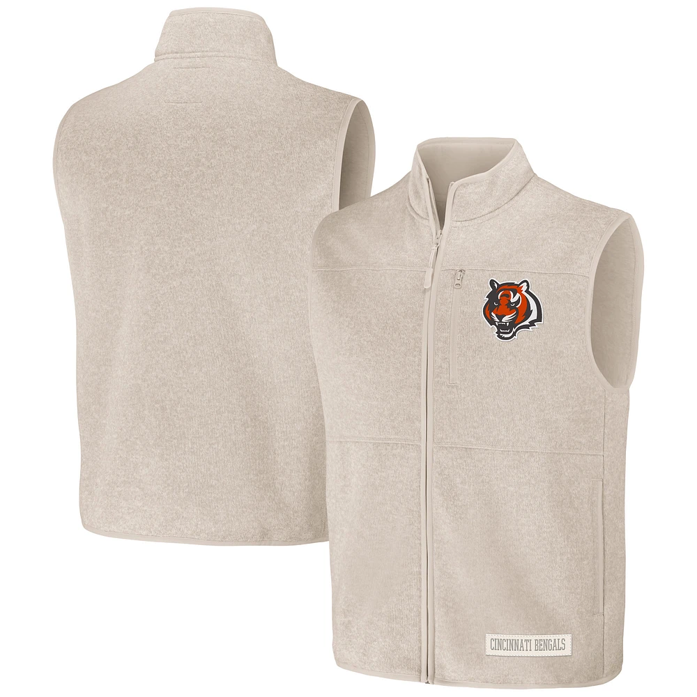 Men's NFL x Darius Rucker Collection by Fanatics Oatmeal Cincinnati Bengals Full-Zip Sweater Vest