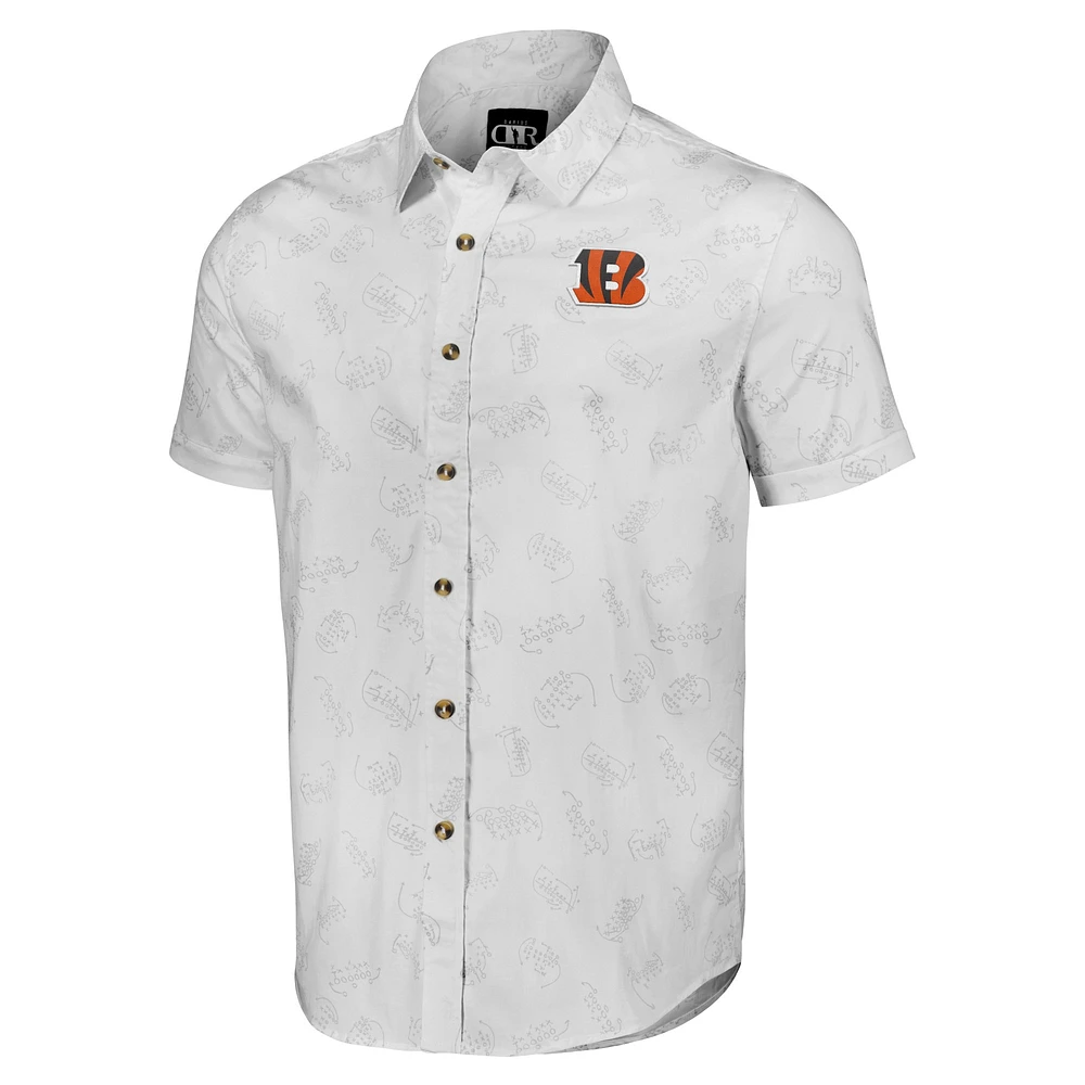 Chemise boutonnée à manches courtes tissée blanche Cincinnati Bengals pour homme de la collection NFL x Darius Rucker par Fanatics