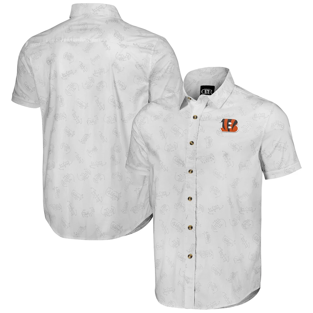 Men's NFL x Darius Rucker Collection by Fanatics White Cincinnati Bengals Woven Short Sleeve Button Up Shirt