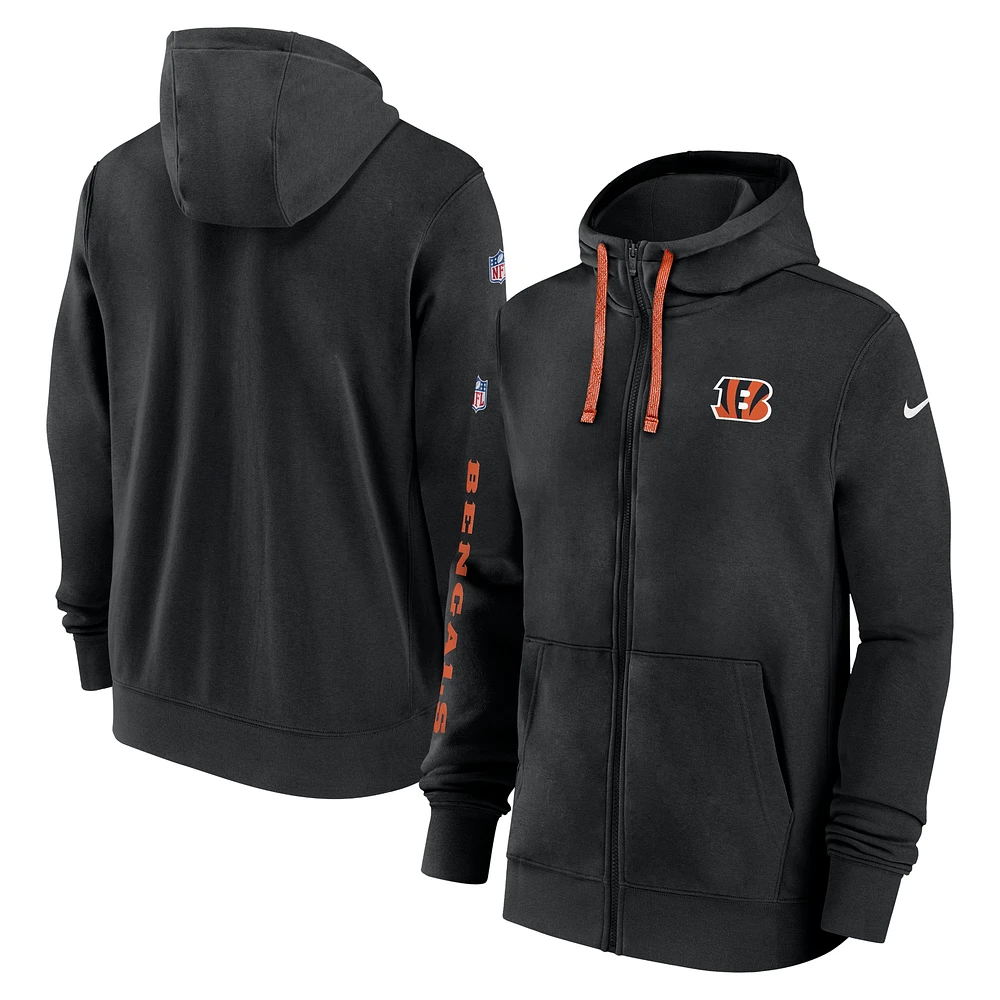 Men's Nike Black Cincinnati Bengals 2024 Sideline Club Full-Zip Hoodie