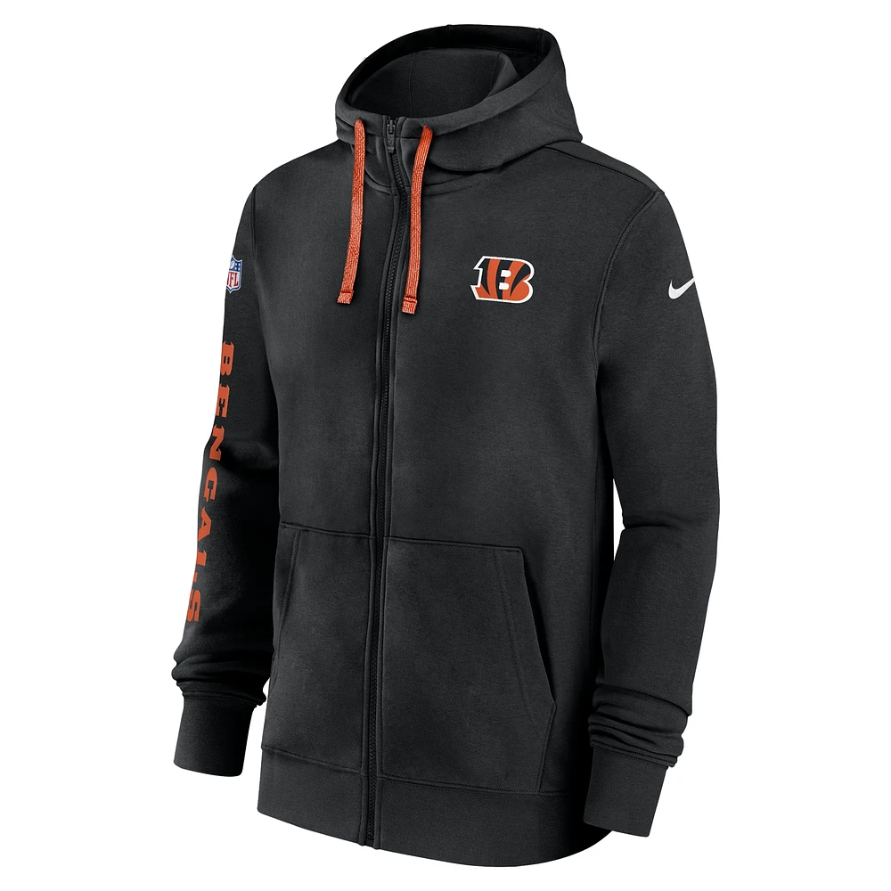 Men's Nike Black Cincinnati Bengals 2024 Sideline Club Full-Zip Hoodie