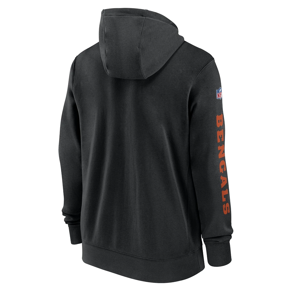 Men's Nike Black Cincinnati Bengals 2024 Sideline Club Full-Zip Hoodie