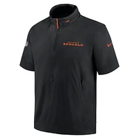 Men's Nike Black Cincinnati Bengals 2024 Sideline Coach Short Sleeve Half-Zip Hoodie Jacket