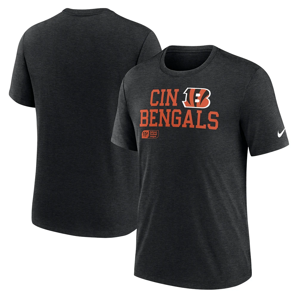 T-shirt tri-mélange Nike noir Cincinnati Bengals Overlap Lockup pour homme