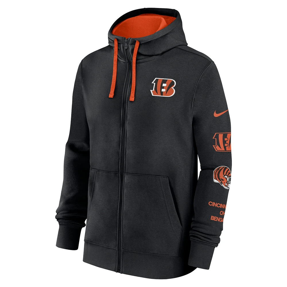 Men's Nike Black Cincinnati Bengals Primetime Club Full-Zip Hoodie