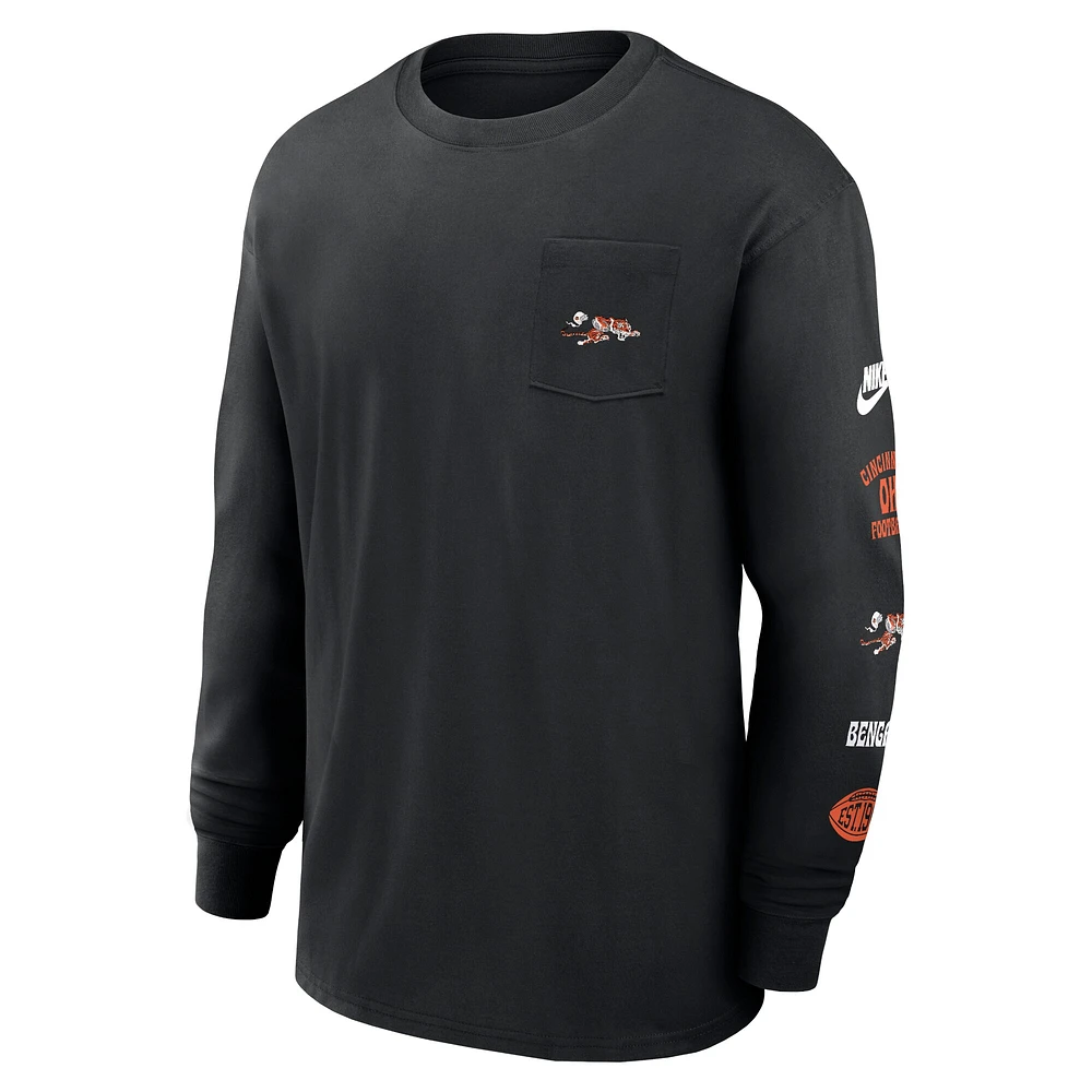Men's Nike Black Cincinnati Bengals Rewind Heavy Max90 Pocket Long Sleeve T-Shirt