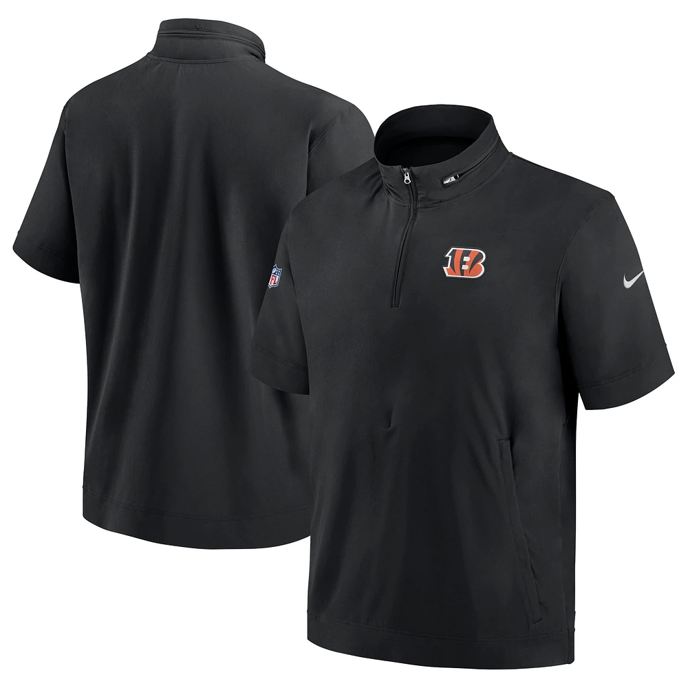 Veste à capuche manches courtes et quart de zip Nike noire pour hommes des Cincinnati Bengals Sideline Coach