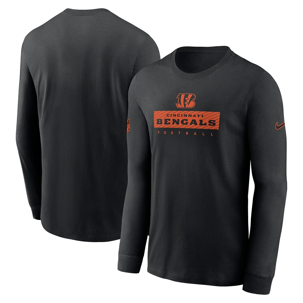 T-shirt à manches longues Nike noir Cincinnati Bengals Sideline Performance pour homme