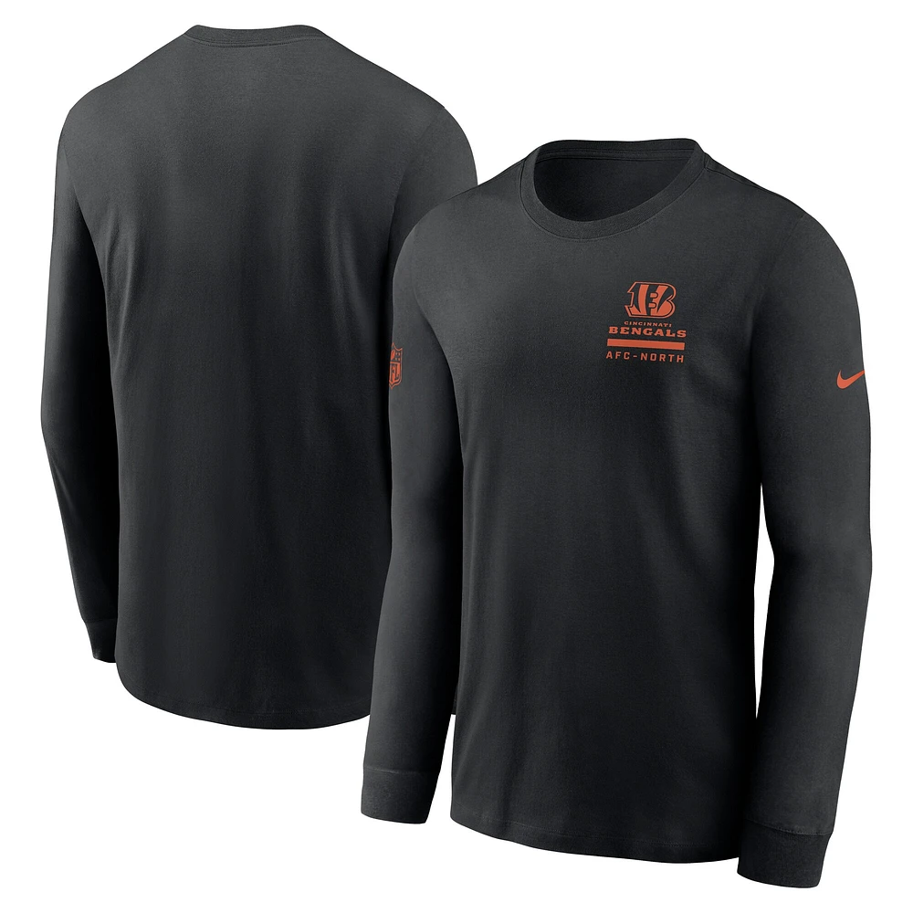 T-shirt Nike noir à manches longues pour homme, coupe latérale