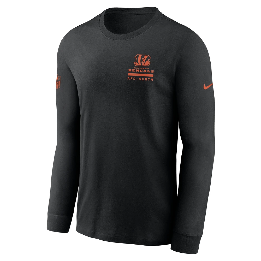 T-shirt Nike noir à manches longues pour homme, coupe latérale