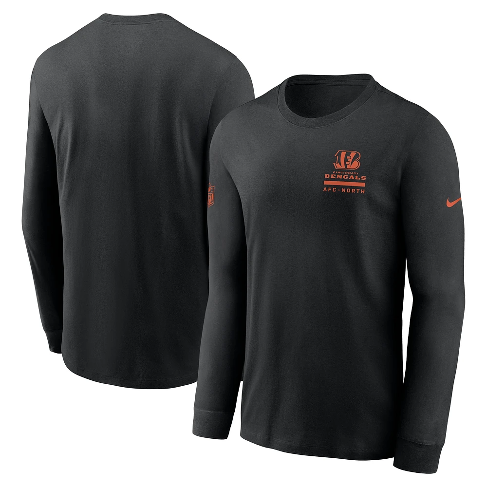 T-shirt Nike noir à manches longues pour homme, coupe latérale