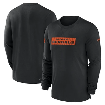 T-shirt à manches longues Nike noir Cincinnati Bengals Sideline Player Performance pour homme