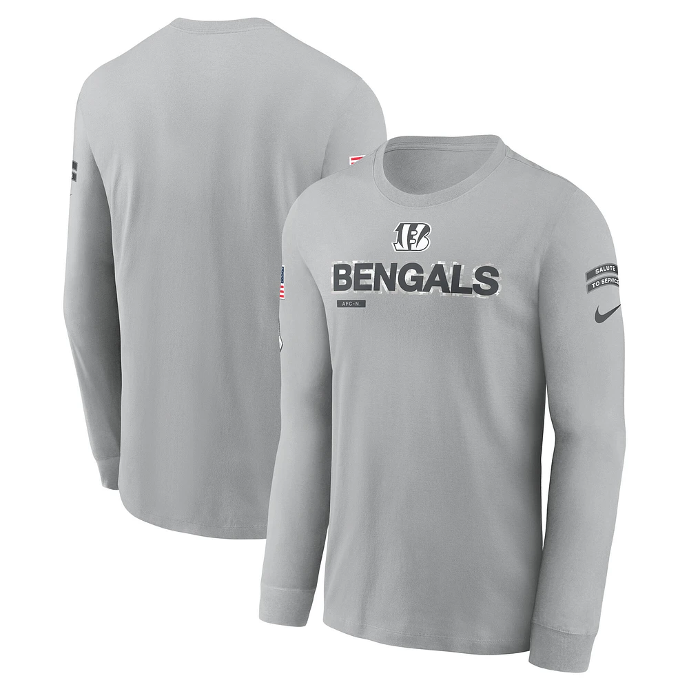 T-shirt à manches longues Nike gris Cincinnati Bengals 2024 Salute To Service pour homme