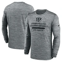 T-shirt Nike gris à manches longues Sideline Velocity Performance pour homme des Bengals de Cincinnati
