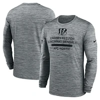 T-shirt Nike gris à manches longues Sideline Velocity Performance pour homme des Bengals de Cincinnati