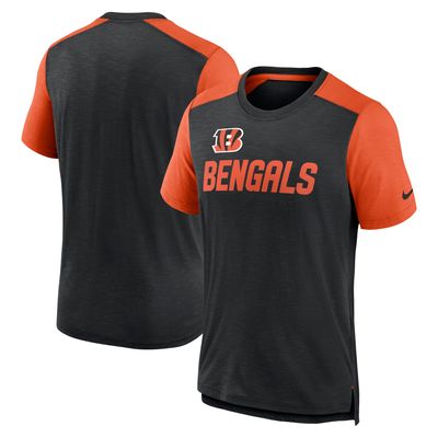 Men's Nike Heathered Black/Heathered Orange Cincinnati Bengals Color Block Team Name T-Shirt