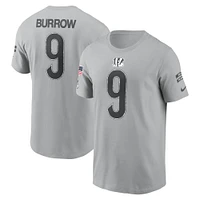 T-shirt Nike Joe Burrow pour homme, gris, avec nom et numéro Salute To Service 2024 des Bengals de Cincinnati