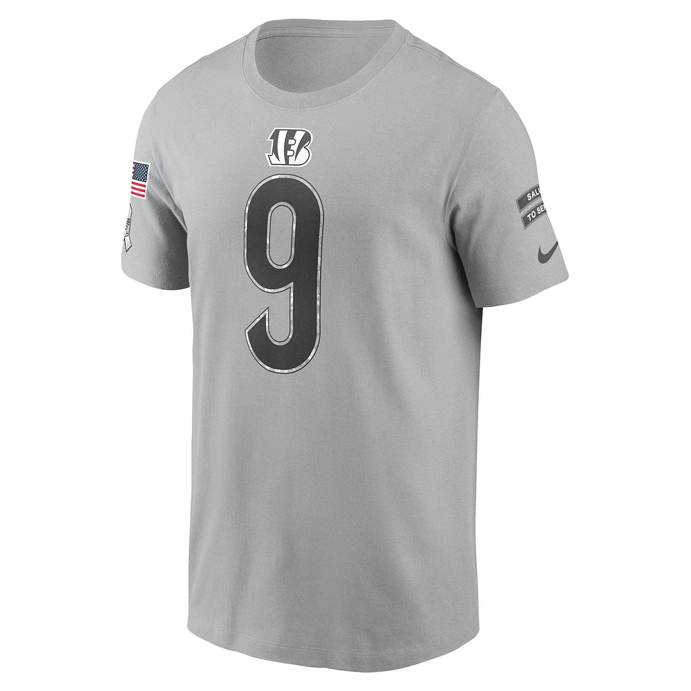 T-shirt Nike Joe Burrow pour homme, gris, avec nom et numéro Salute To Service 2024 des Bengals de Cincinnati