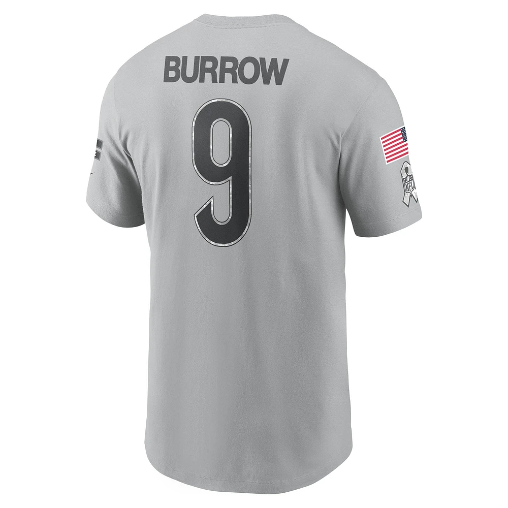 T-shirt Nike Joe Burrow pour homme, gris, avec nom et numéro Salute To Service 2024 des Bengals de Cincinnati