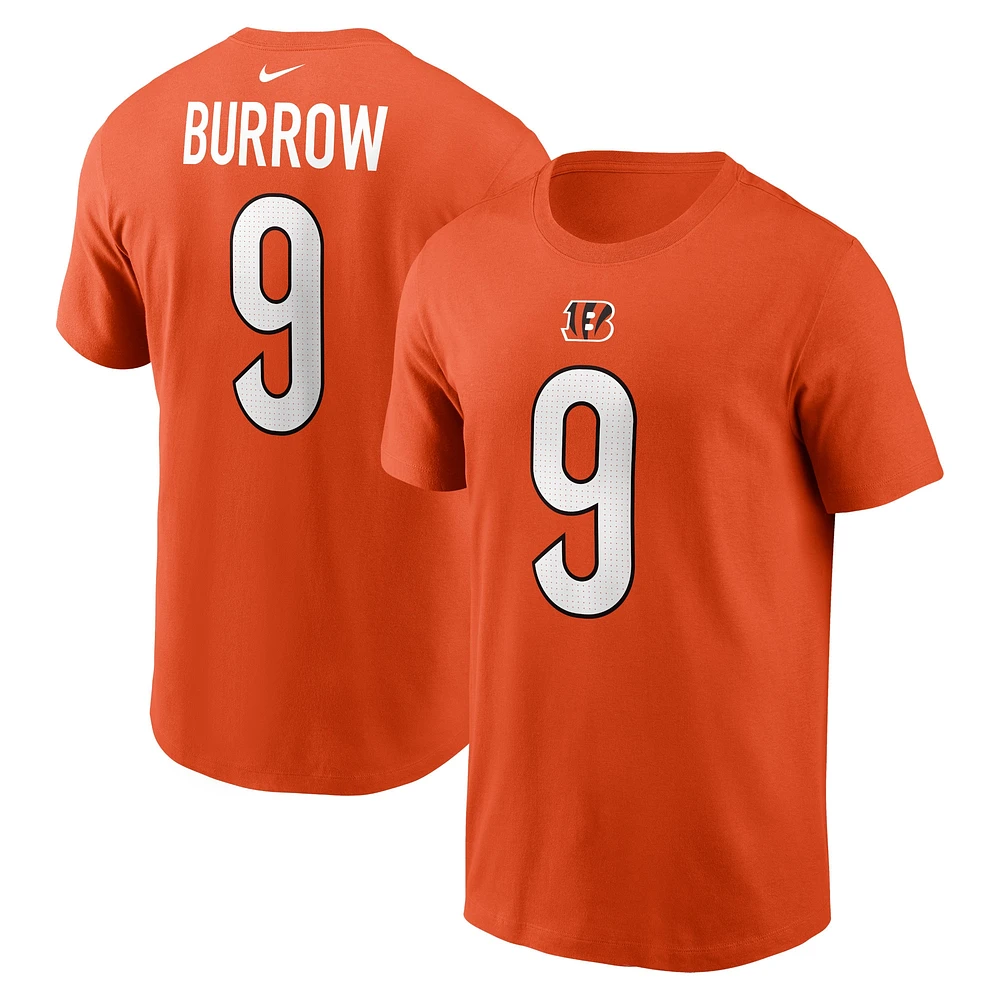 T-shirt avec nom et numéro de joueur des Bengals Cincinnati Nike Joe Burrow orange pour homme