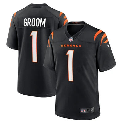 Maillot de match Nike numéro 1 Groom noir des Bengals Cincinnati pour hommes