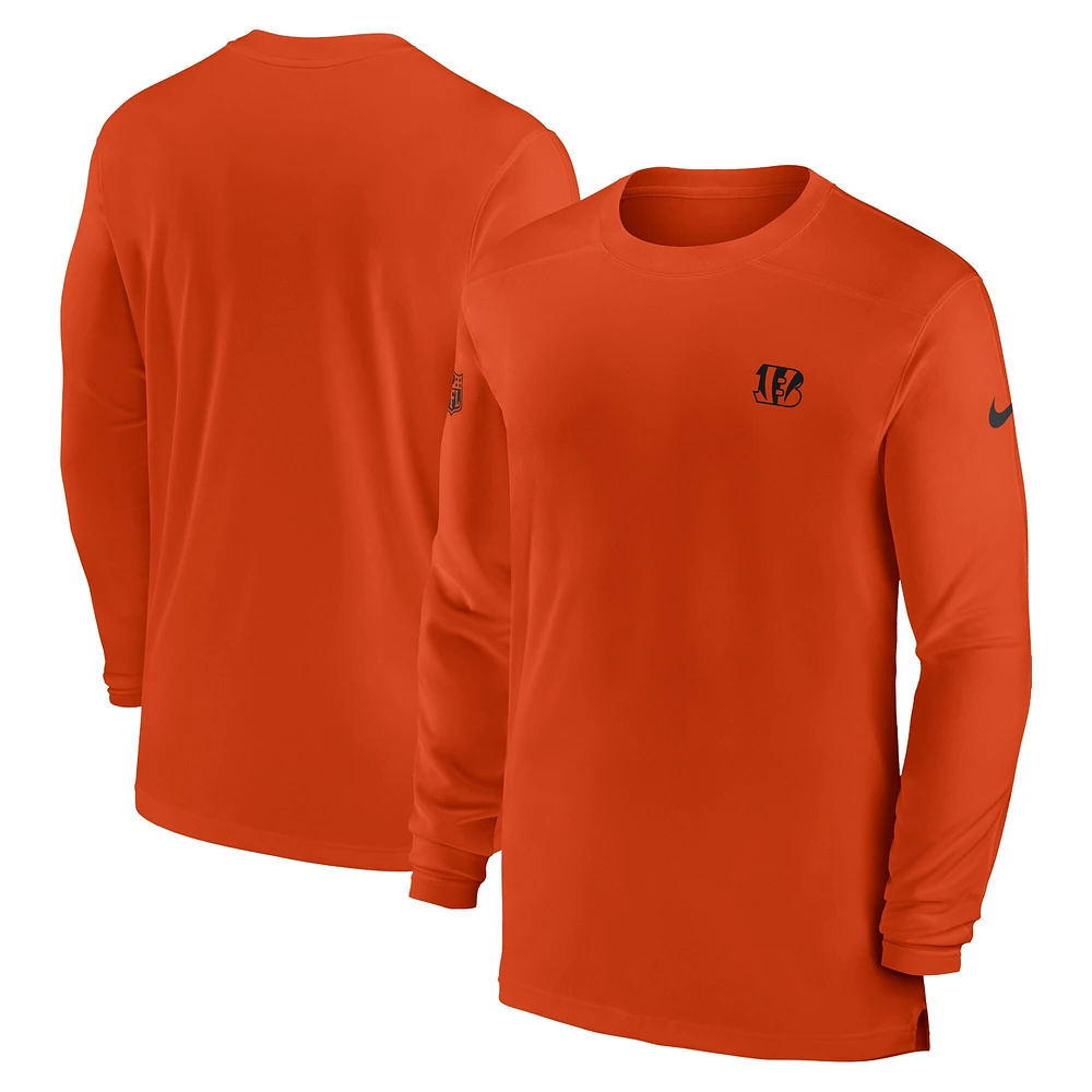 T-shirt à manches longues Nike Orange Cincinnati Bengals Sideline Coach Performance pour homme