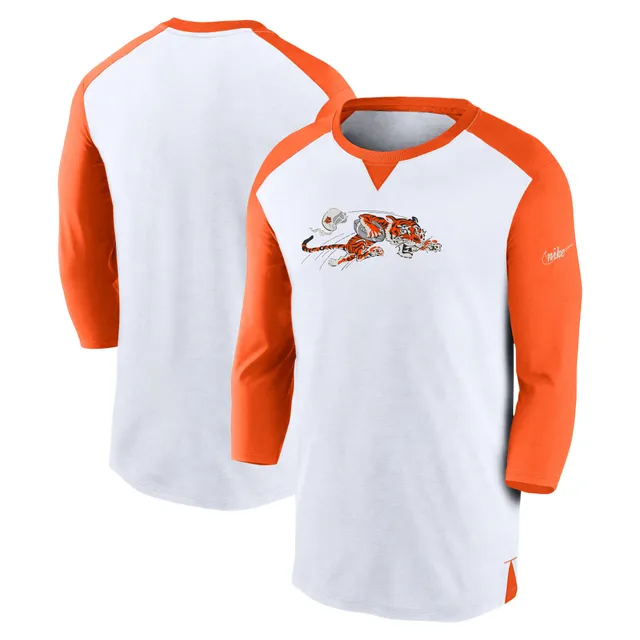 Men's Nike Orange/Brown Cleveland Browns Throwback Raglan Long Sleeve T-Shirt Size: Small