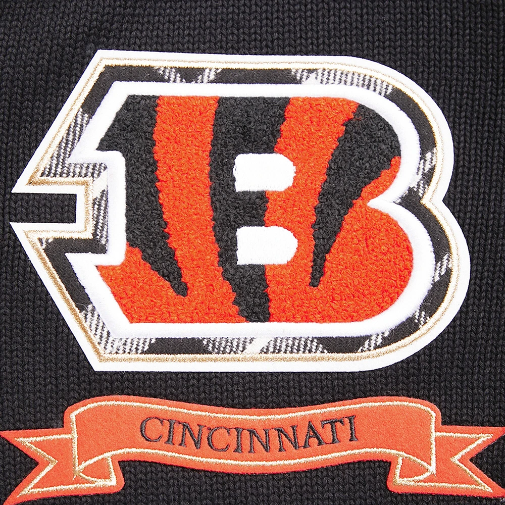 Men's Pro Standard Black Cincinnati Bengals Prep Button-Up Cardigan Sweater