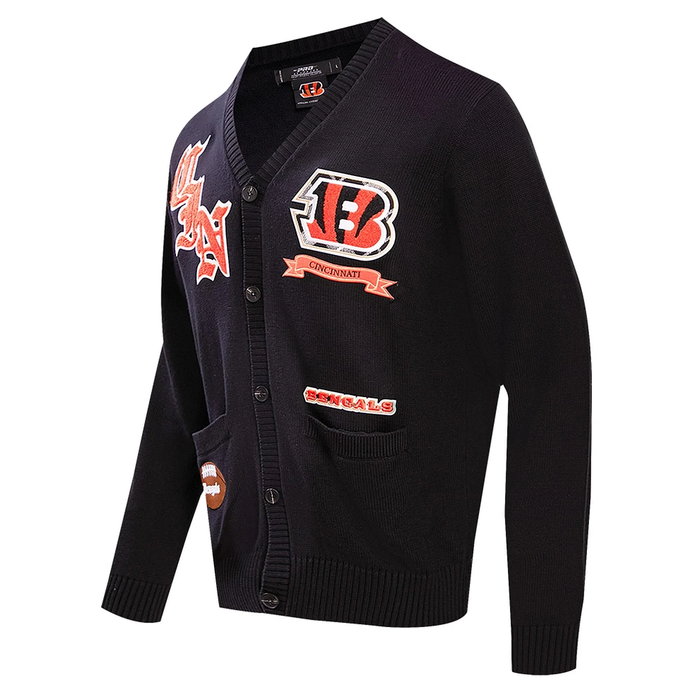 Men's Pro Standard Black Cincinnati Bengals Prep Button-Up Cardigan Sweater