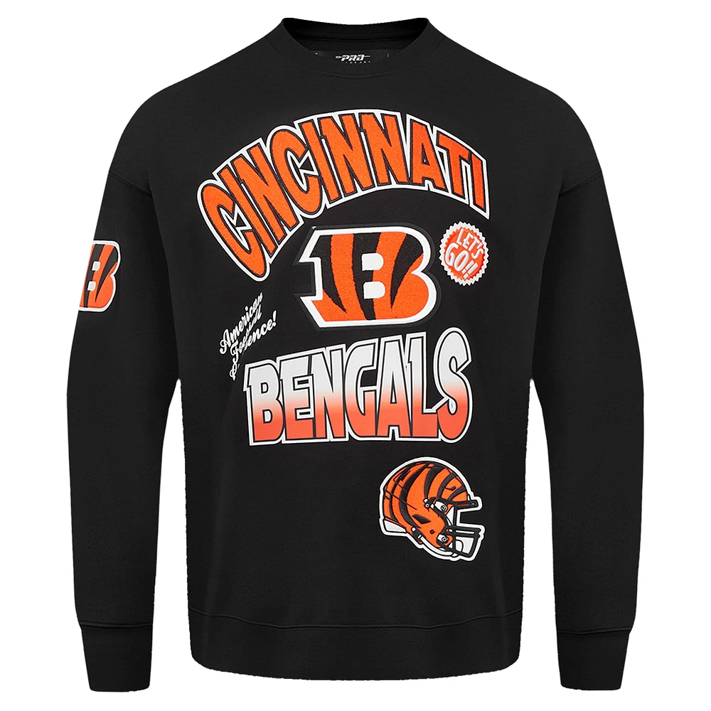 Men's Pro Standard Black Cincinnati Bengals Turn It Up Drop Shoulder Pullover Sweatshirt