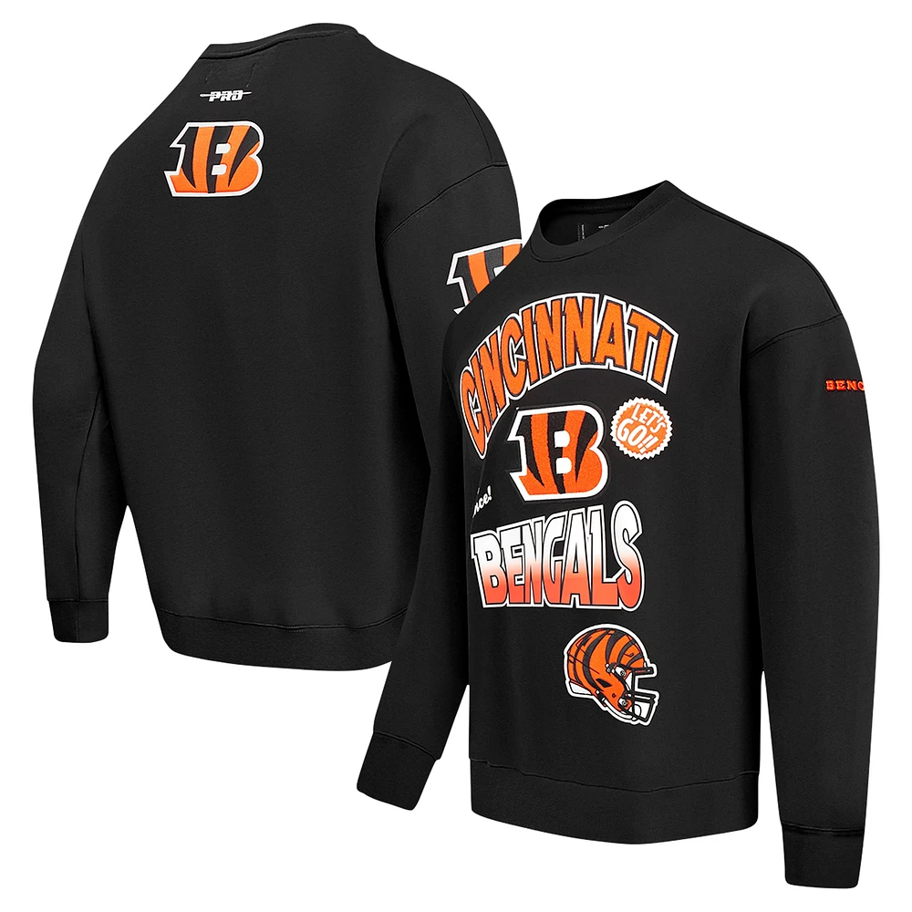 Men's Pro Standard Black Cincinnati Bengals Turn It Up Drop Shoulder Pullover Sweatshirt