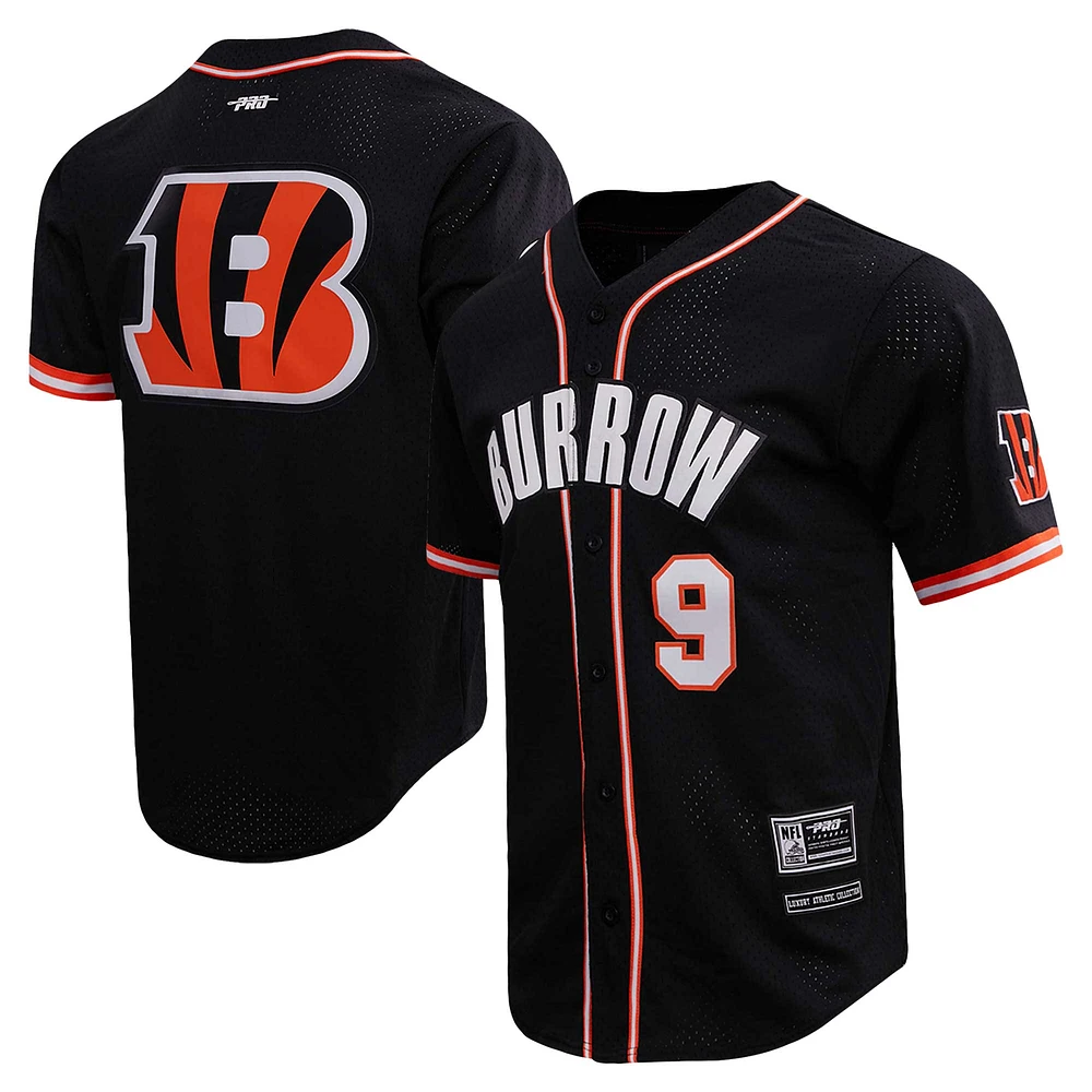 T-shirt de baseball boutonné en maille Pro Standard Joe Burrow pour hommes, noir, Cincinnati Bengals