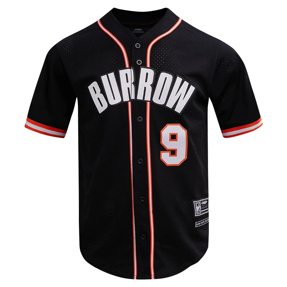 Men's Pro Standard Joe Burrow Black Cincinnati Bengals Mesh Button-Up Baseball Jersey