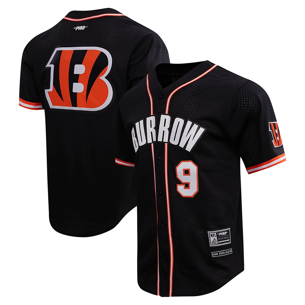 Men's Pro Standard Joe Burrow Black Cincinnati Bengals Mesh Button-Up Baseball Jersey