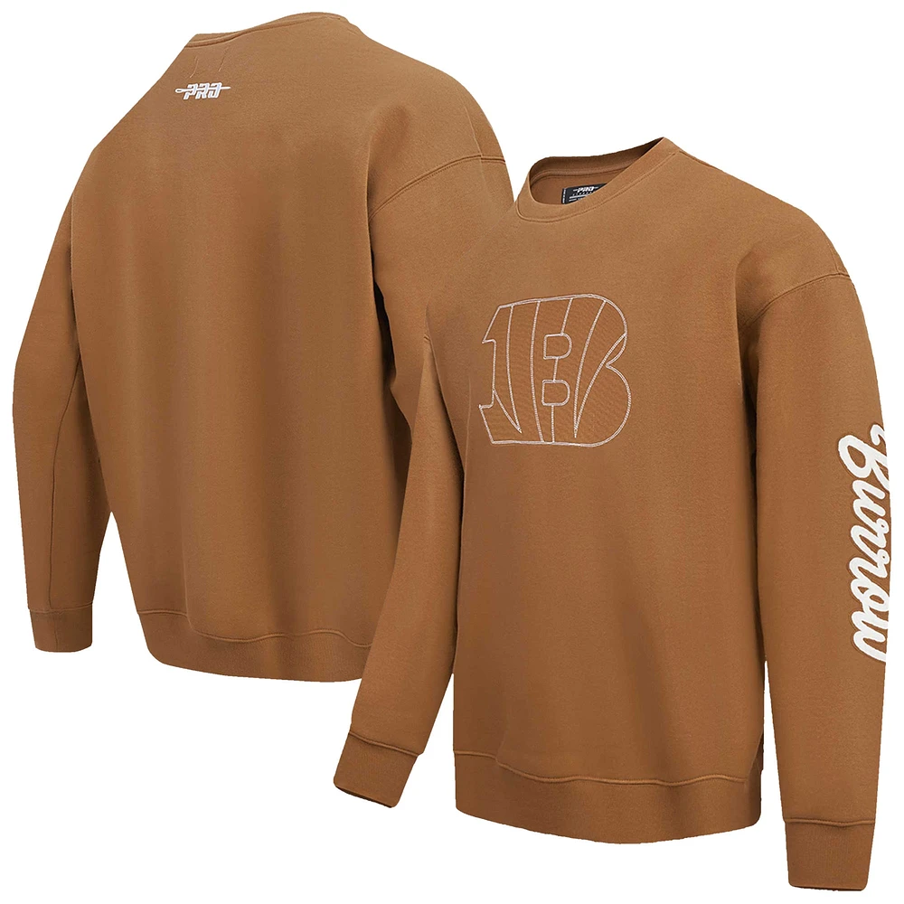 Men's Pro Standard Joe Burrow Brown Cincinnati Bengals Pullover Crewneck Sweatshirt