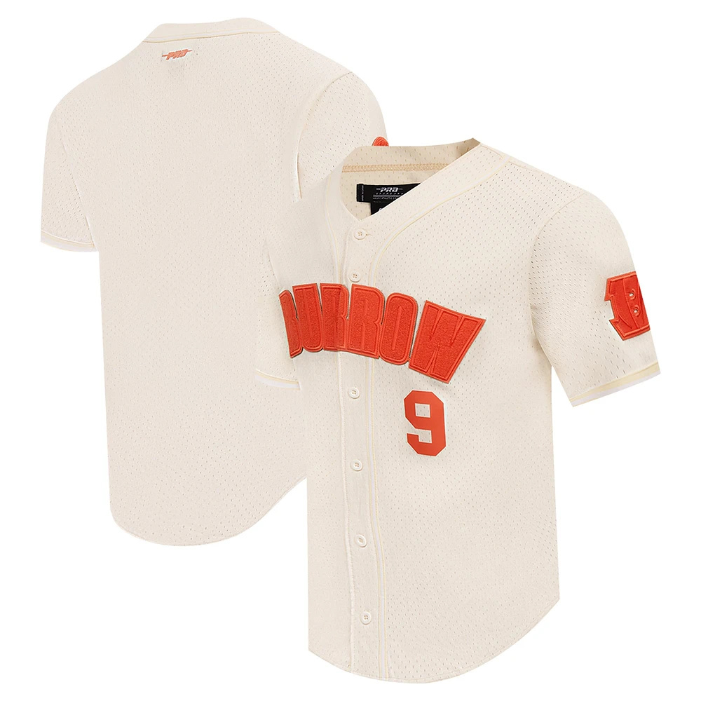 Maillot de baseball boutonné triple ton sur Pro Standard Joe Burrow pour hommes, couleur crème, Cincinnati Bengals, nom et numéro