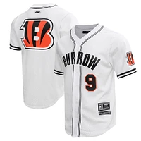 T-shirt de baseball boutonné en maille Pro Standard Joe Burrow pour hommes, blanc, Cincinnati Bengals