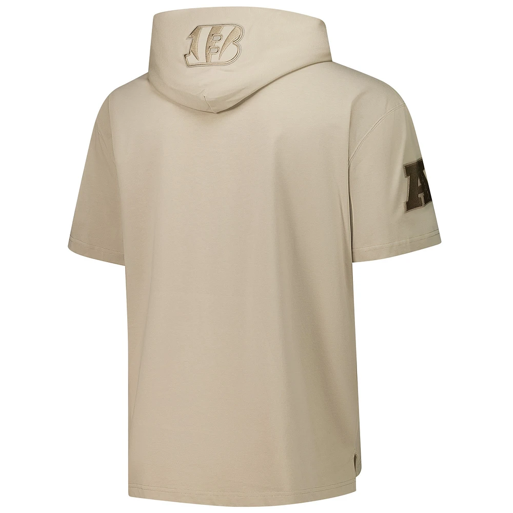 Men's Pro Standard Tan Cincinnati Bengals Neutrals Capsule Short Sleeve Pullover Hoodie