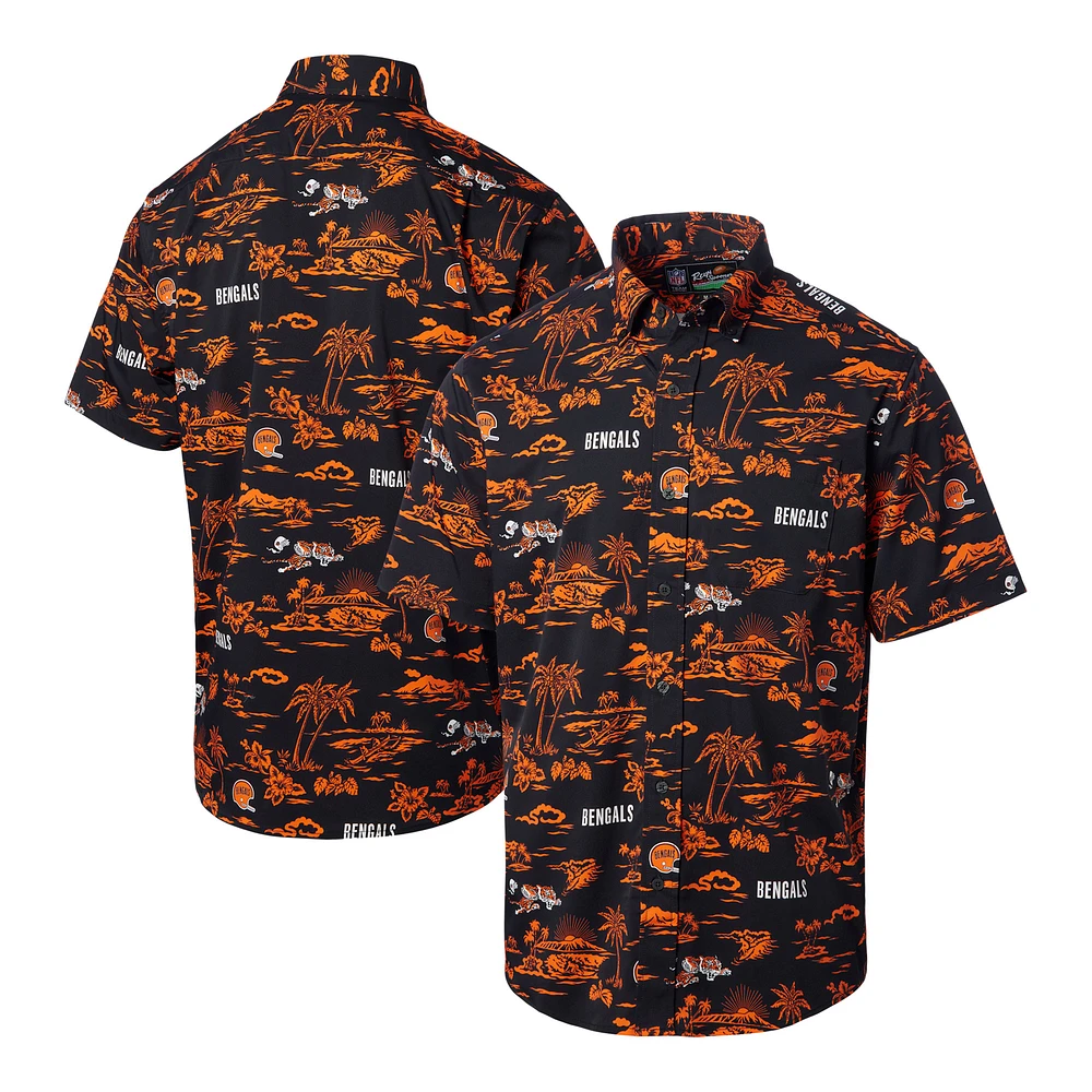 Men's Reyn Spooner Black Cincinnati Bengals Throwback Kekai Print Button-Up Shirt