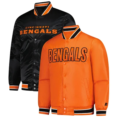 Veste réversible en satin noir/orange pour homme des Bengals de Cincinnati Starter Varsity avec boutons-pression