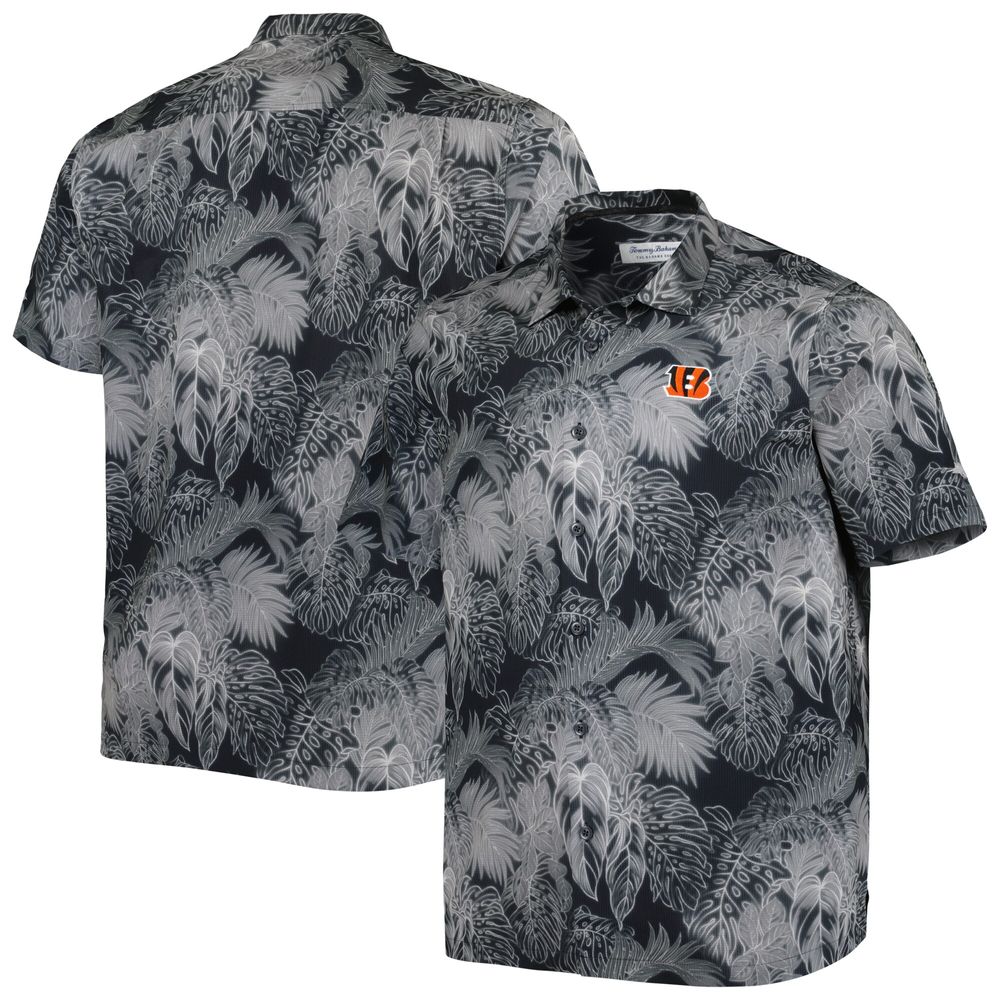 Men's Tommy Bahama Black Cincinnati Bengals Big & Tall Coast Luminescent Fronds Camp IslandZone Button-Up Shirt