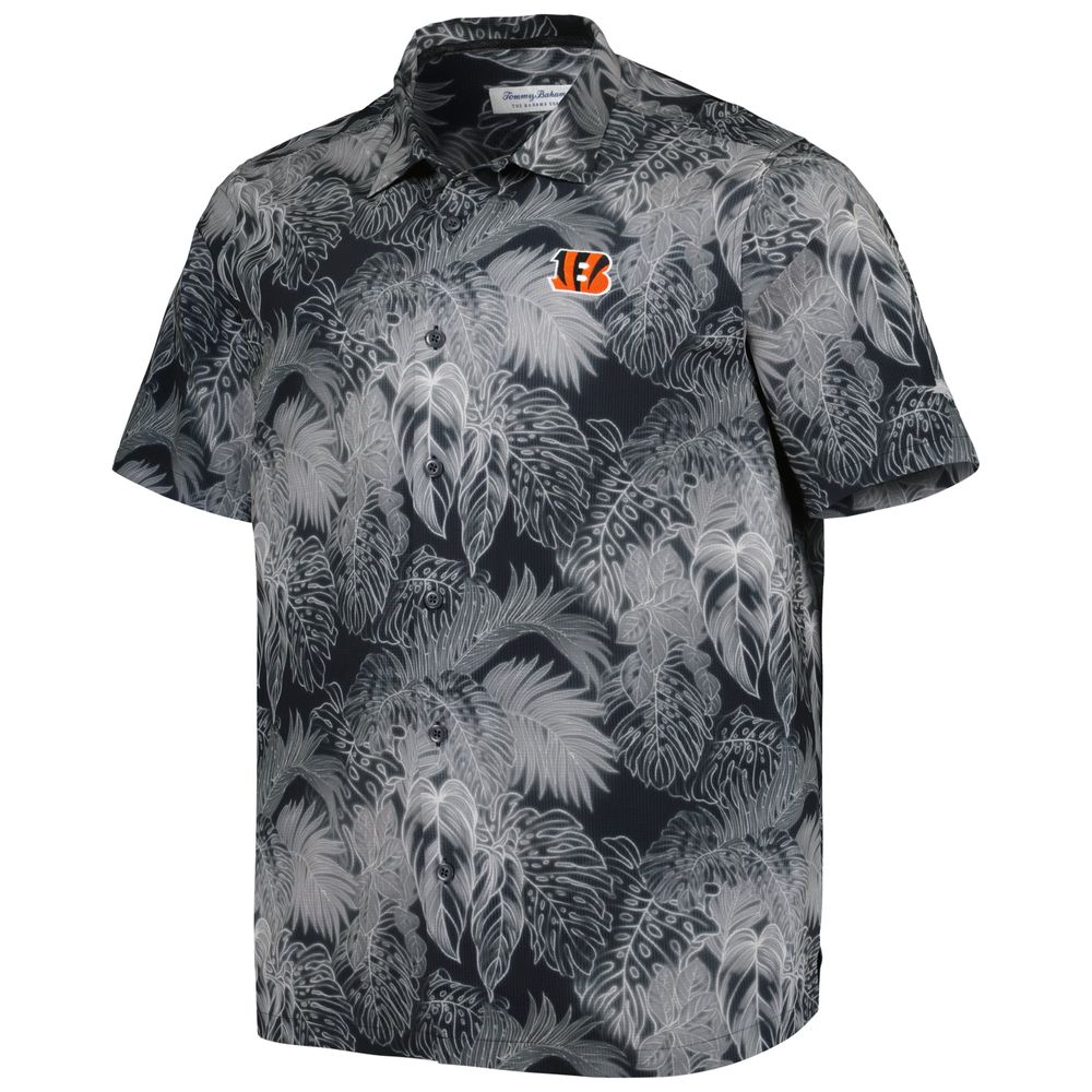 Men's Tommy Bahama Black Cincinnati Bengals Big & Tall Coast Luminescent Fronds Camp IslandZone Button-Up Shirt