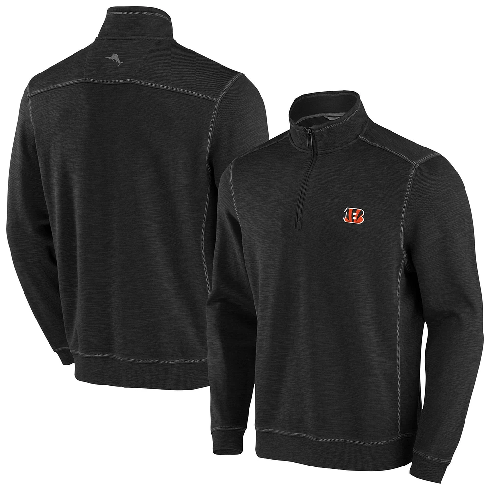 Sweat-shirt à demi-zip Tommy Bahama pour homme, noir, de couleur grande et taille, Tobago Bay, Cincinnati Bengals