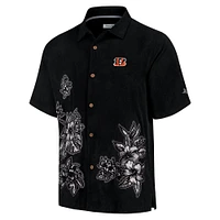 Chemise boutonnée Tommy Bahama noire Cincinnati Bengals Hibiscus Camp pour hommes