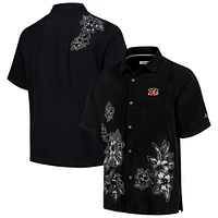 Chemise boutonnée Tommy Bahama noire Cincinnati Bengals Hibiscus Camp pour hommes