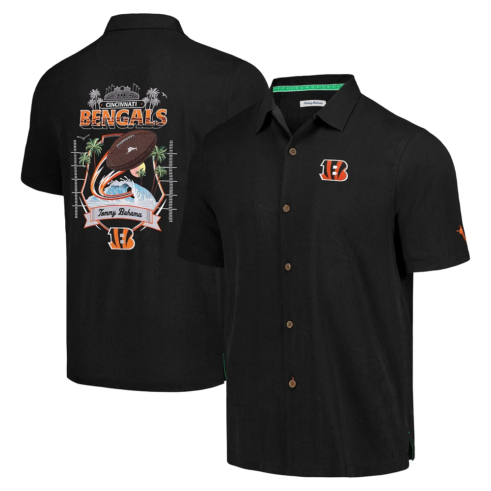 Men's Tommy Bahama Black Cincinnati Bengals Tidal Kickoff Camp Button-Up Shirt